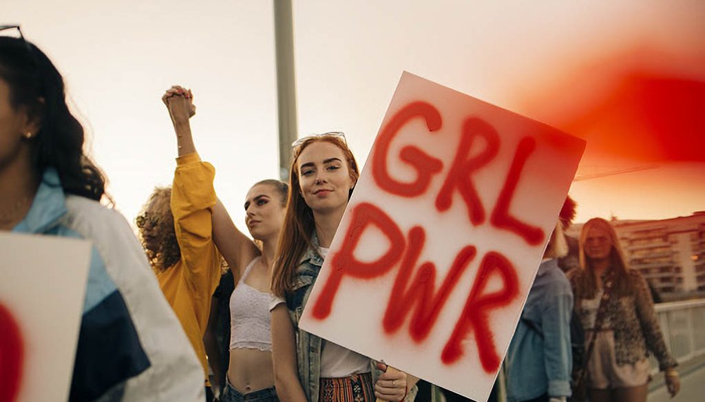 women at a political rally