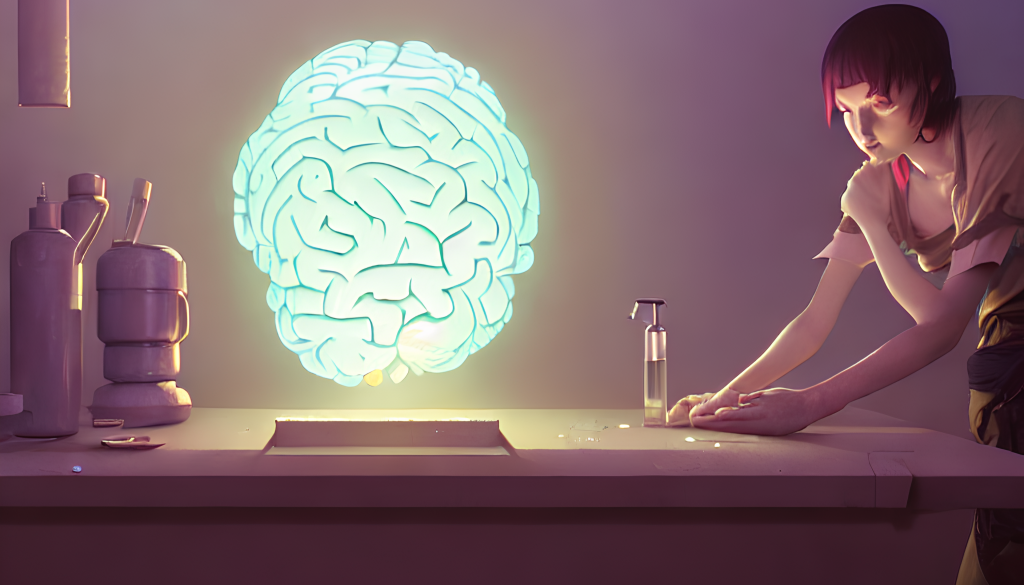 applying soap and water to a human brain