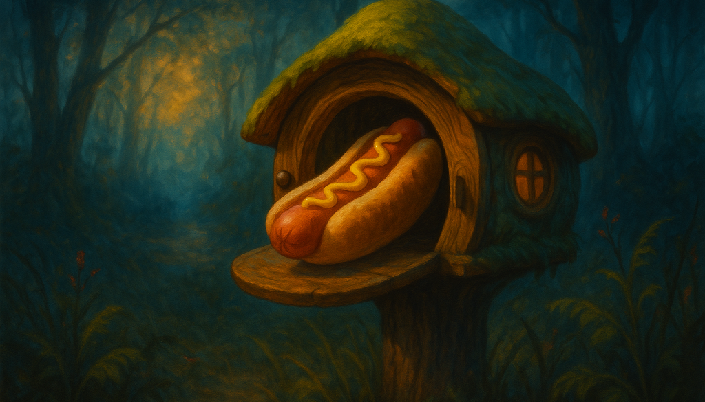 a hotdog in a hobbit mailbox