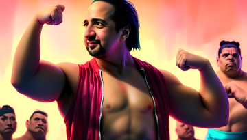 lin manuel-miranda flexes as a professional wrestler