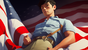 A man pledging allegiance to the American Flag