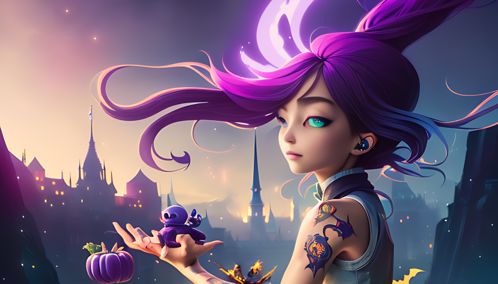 fantasy character with halloween tattoos