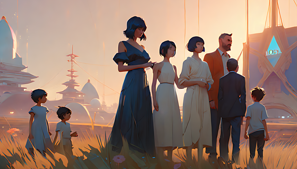 a family with six kids in a fantasy setting