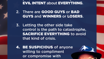 Tribal traps that will cause you to hate your neighbor and destroy your country If someone thinks differently than you, it’s safe to assume they have an evil intent about everything. There are good guys or bad guys and winners or losers. Letting the other side take control is the path to catastrophe, sacrifice everything to avoid that kind of crisis. Be suspicious of anyone willing to compliment or compromise with the other side. They are drifting towards the enemy and wish to bring you with them.