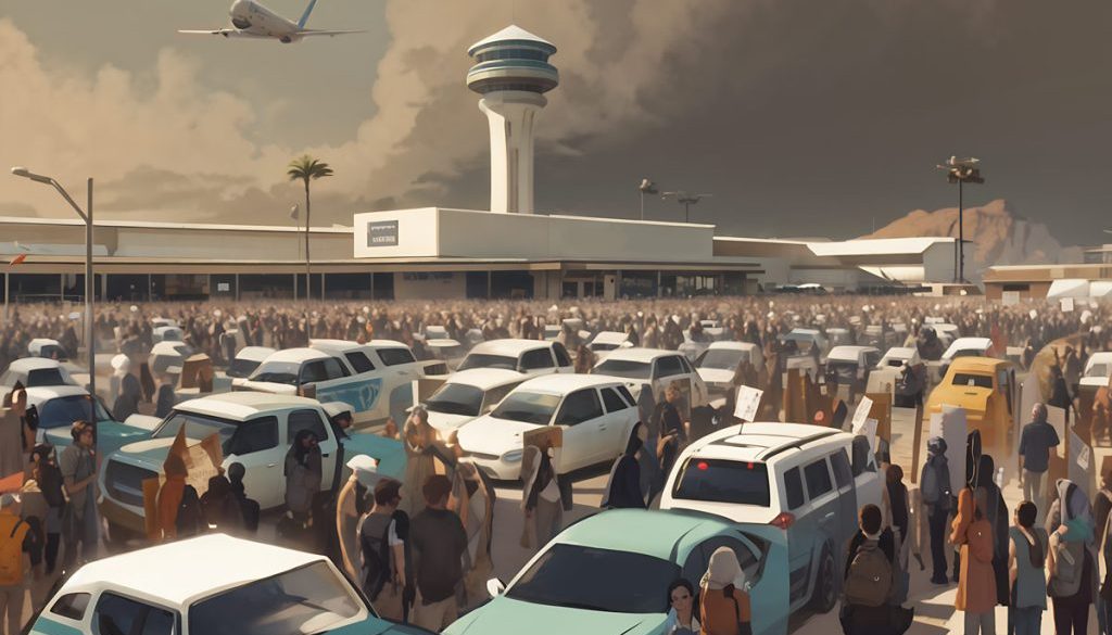 Protestors outside of the John Wayne Airport