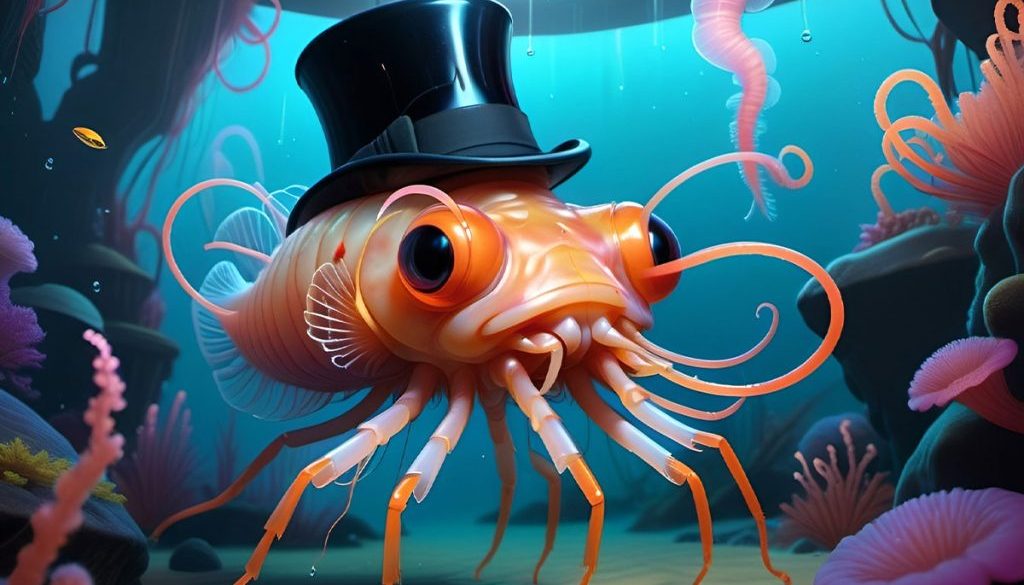 brine shrimp wearing a top hat