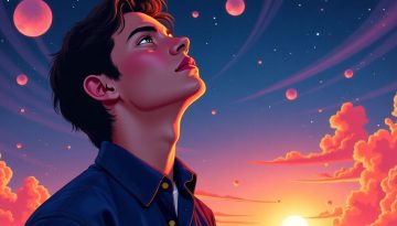Young Elon Musk looking up at stars