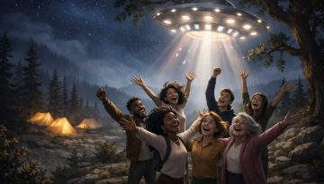 UFO-sighting-in-a-forest-at-night