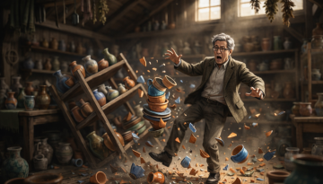 John Kerry breaks some pots in a barn